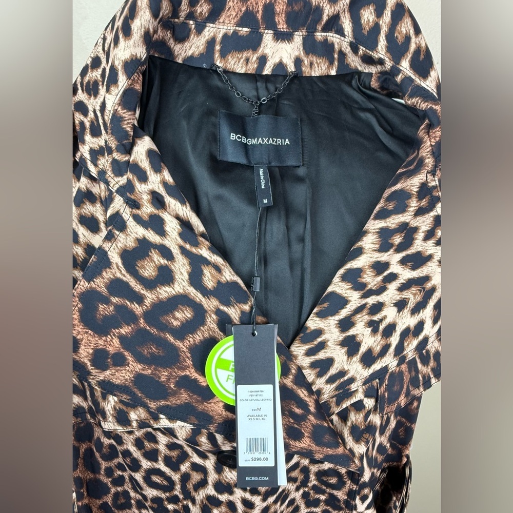 BCBGMaxazria Trench Coat Leopard Print Brown Black Medium - Picture 11 of 13
